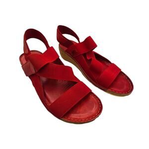 Karyoka Leather Sandals Women EU 41 US 10 Red Cork Wedge Comfort Stretch Elastic